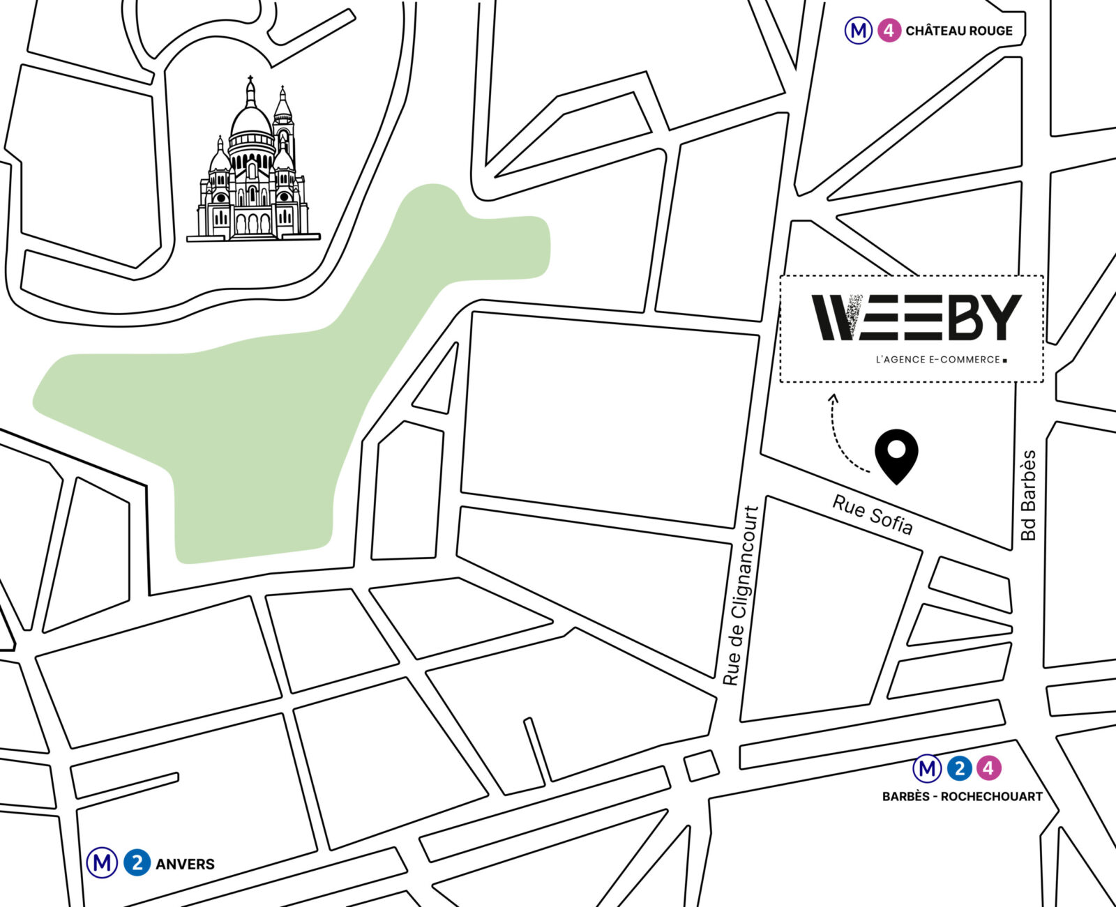 Carte illustrée du quartier des bureaux WEEBY